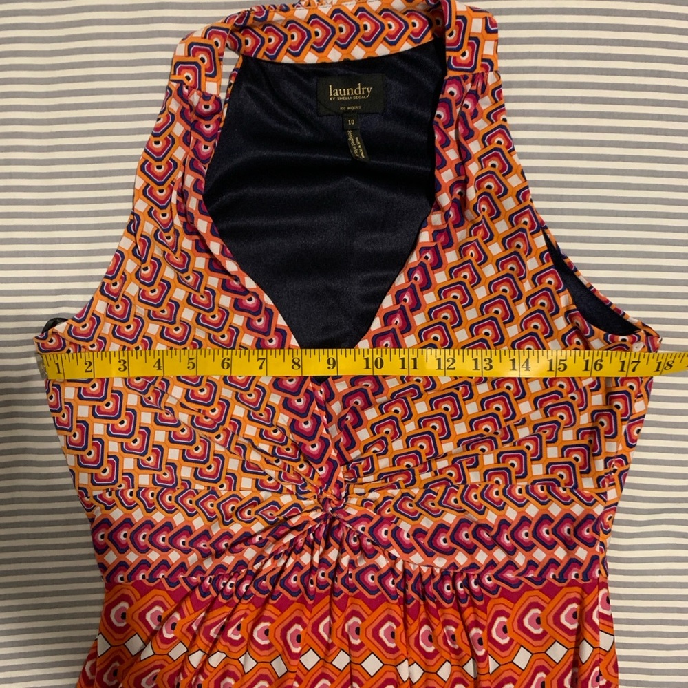 laundry by Shelli Segal Pop Orange Multi Sleeveless Halter Dress Lined Size 10 - Picture 8 of 10